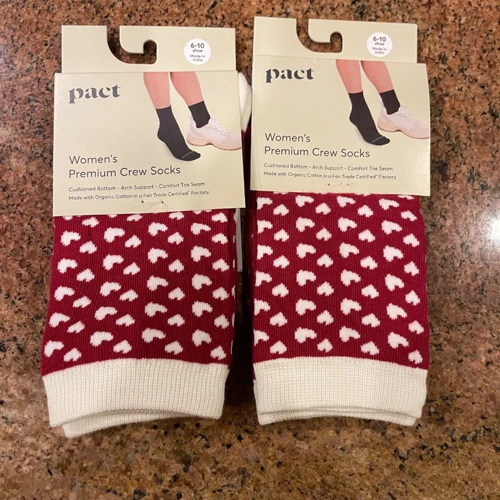 NEW! Pact Hopeful Hearts  Premium Crew Socks Two Pair NWT!